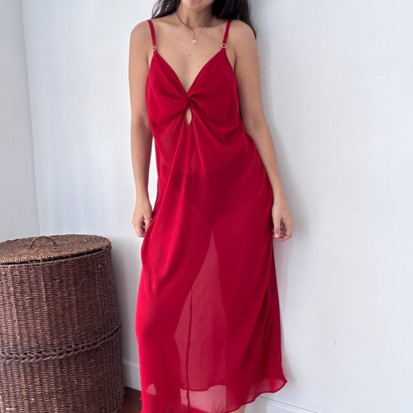 Vintage Cacique red crepe night gown long slip dress - Picture 6 of 11